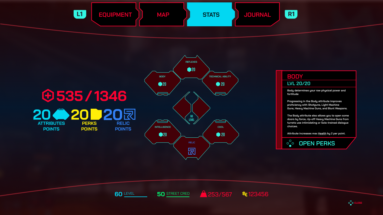 Player Menu — Stats